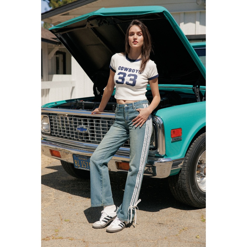 NWT Cali 1850 Low Rise Striped Baggy Jeans - Tinted Dark Wash